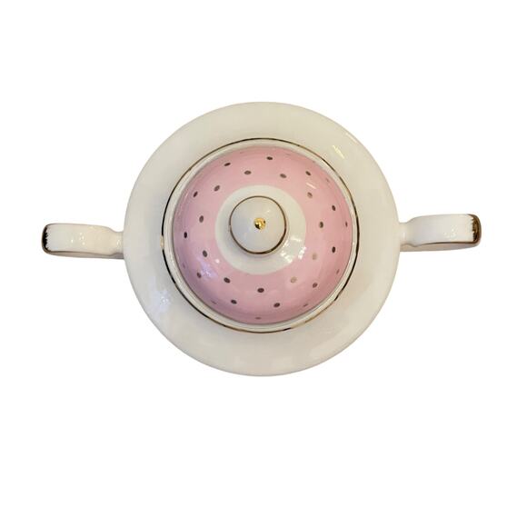 Grace Teaware Fine Porcelain Creamer & Sugar Bowl Pink White Gold Polka Dots New - Picture 6 of 16